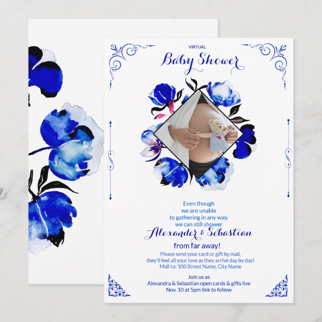 Invitación a una foto editable de Baby Shower virt (Anverso / Reverso)