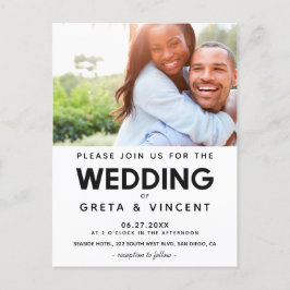 Invitación a una foto minimalista de boda blanco y