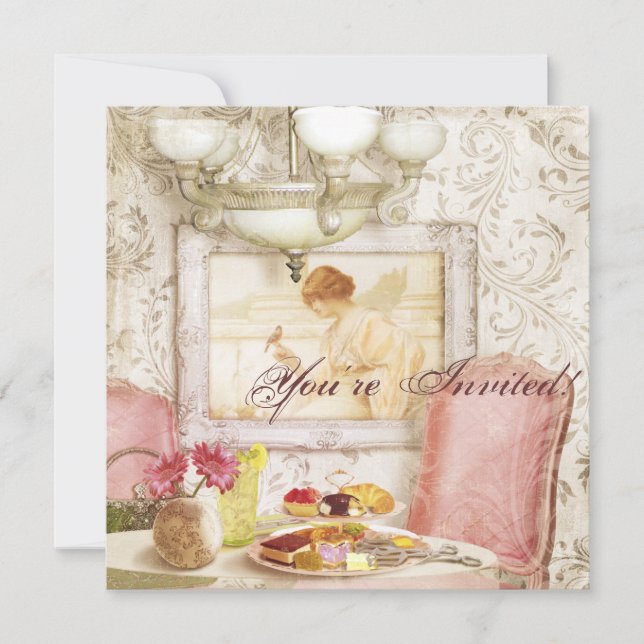 Invitación a una gran fiesta del té. Shabby Chic,  (Anverso)