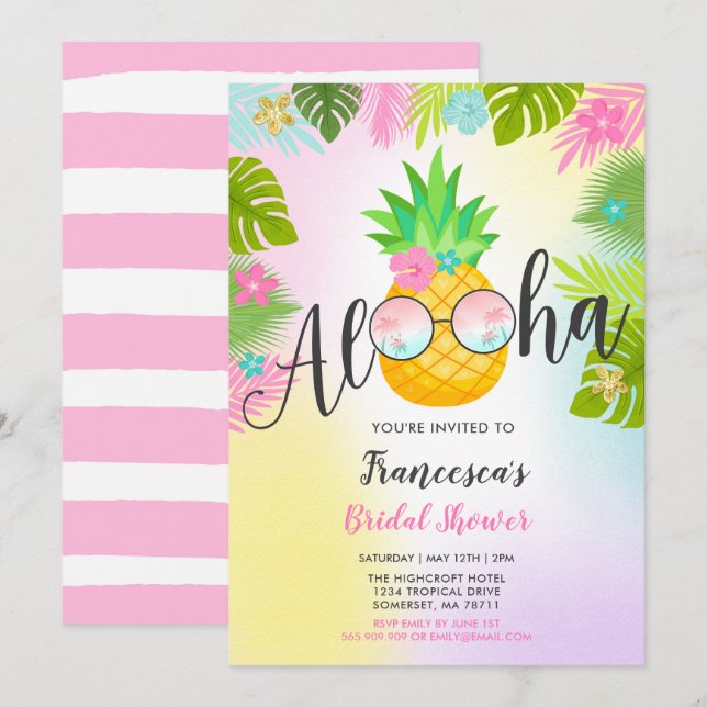 Invitación a una novia hawaiana a una ducha de nov (Anverso / Reverso)