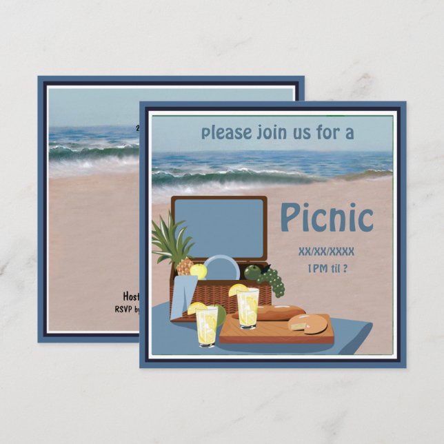 Invitación a una playa de cestas de picnic (Anverso / Reverso)