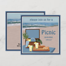 Invitación a una playa de cestas de picnic