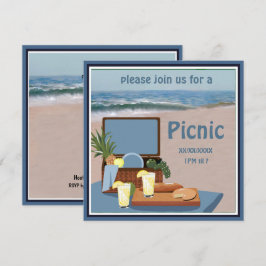 Invitación a una playa de cestas de picnic