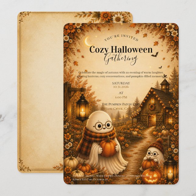 Invitación a una Reunión Acogedora de Halloween (Anverso / Reverso)