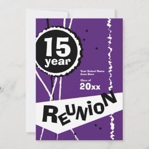Invitación a una reunión de clase morada y blanca 