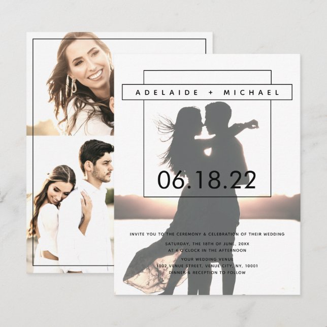 Invitación a una simple boda de fotos elegante (Anverso / Reverso)