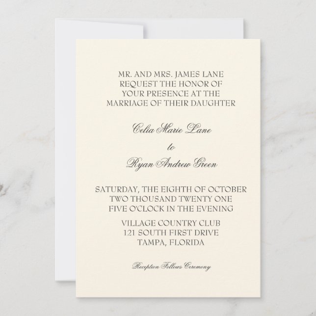 Invitación a una simple boda de marfil (Anverso)