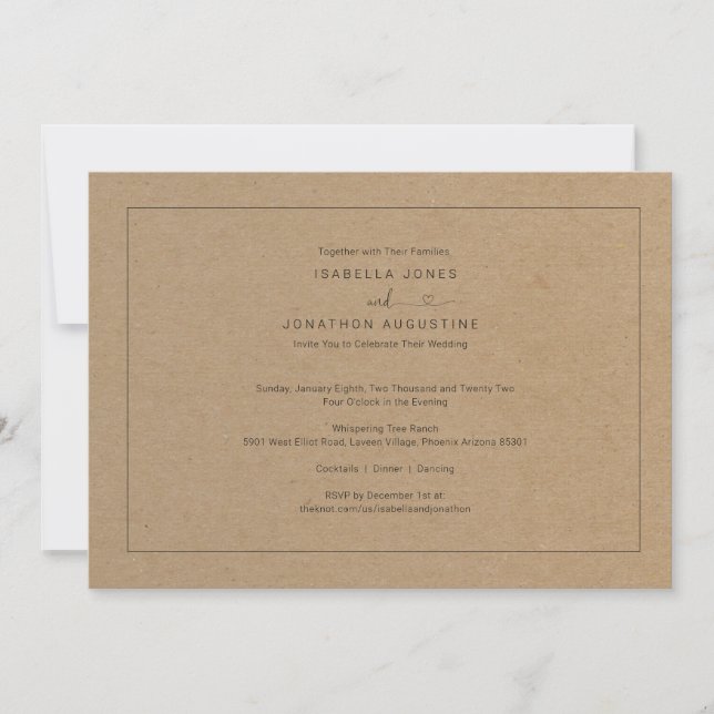 Invitación a una simple boda rústica con RSVP (Anverso)