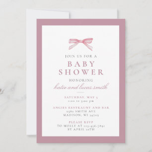 Invitación a una simple ducha de bebé rosa Minimal