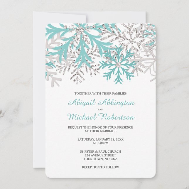 Invitación a una Verde azulada boda de invierno Bl (Anverso)