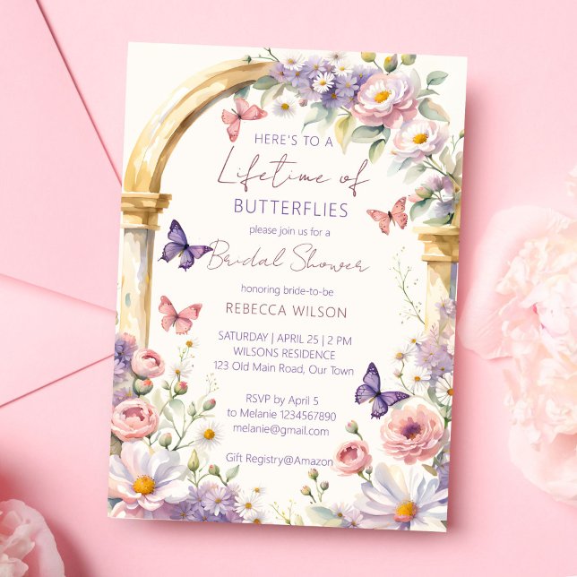 Invitación A una vida de mariposas duchan novias de primavera (To a lifetime of butterflies spring summer garden bridal shower invitation template digital download)
