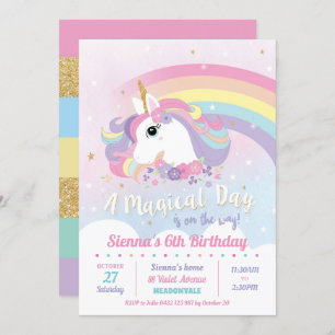 Invitación a unicornio a Chica arcoiris