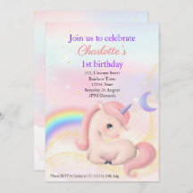 Invitación a unicornio de color rosa elegante dulc