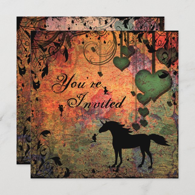 Invitación a unicornio, hadas y cumpleaños de bosq (Anverso / Reverso)