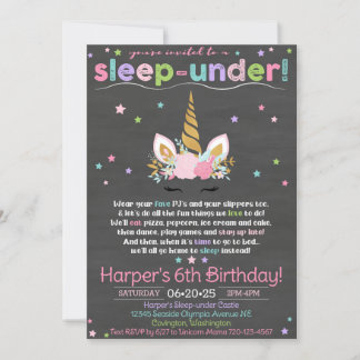 Invitación a unicornio para dormir bajo invitación