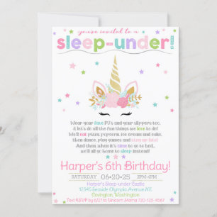 Invitación a unicornio para dormir bajo invitación