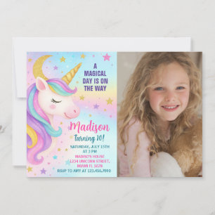 Invitación a unicornio por cumpleaños con arcoiris