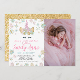 Invitación a unicornio por cumpleaños de invierno 