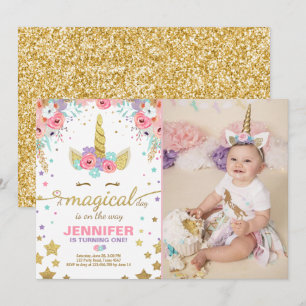 Invitación a unicornio por cumpleaños, Oro Rosa má