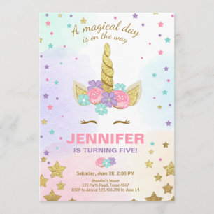 Invitación a unicornio por cumpleaños, Oro Rosa má