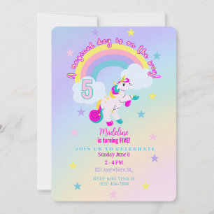 Invitación a unicornio por el quinto cumpleaños de