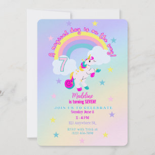 Invitación a unicornio por el séptimo cumpleaños d