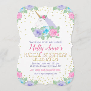 Invitación a unicornio por primer cumpleaños en ro