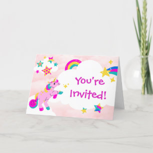 Invitación a Unicornio rosa de la fiesta de cumple