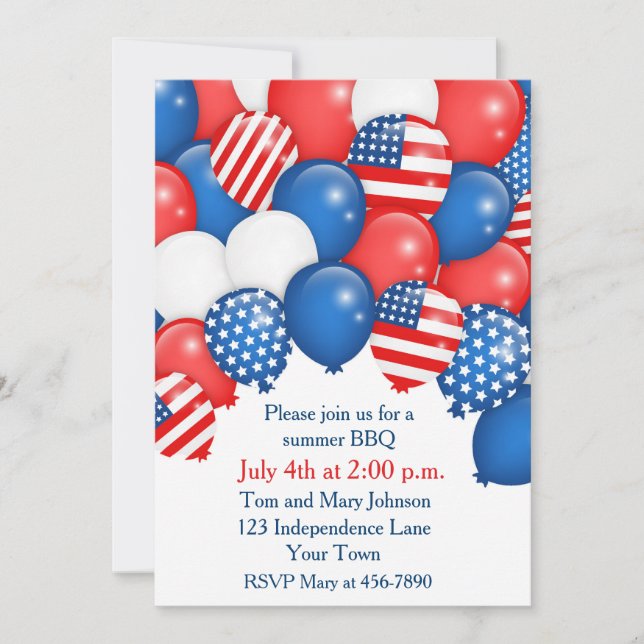 Invitación a vacaciones de globos patrióticos (Anverso)