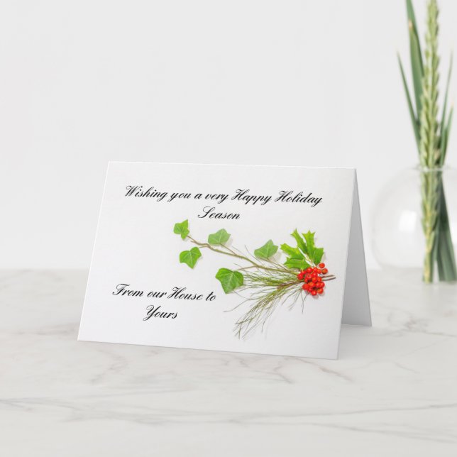 Invitación a vacaciones de marfil, holly, pino y b (Anverso)