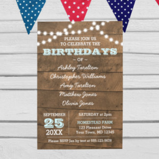 Invitación a varios cumpleaños de Barnwood Lights