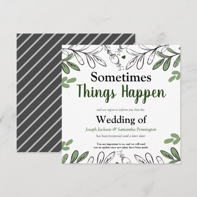Invitación A veces las cosas pasan Boda cambian la fecha (Anverso / Reverso)