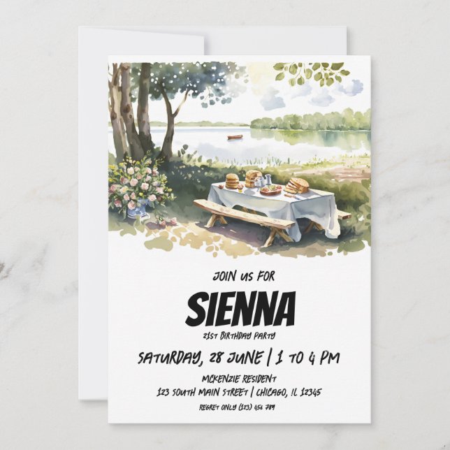 Invitación a ver el lago picnic de verano (Anverso)