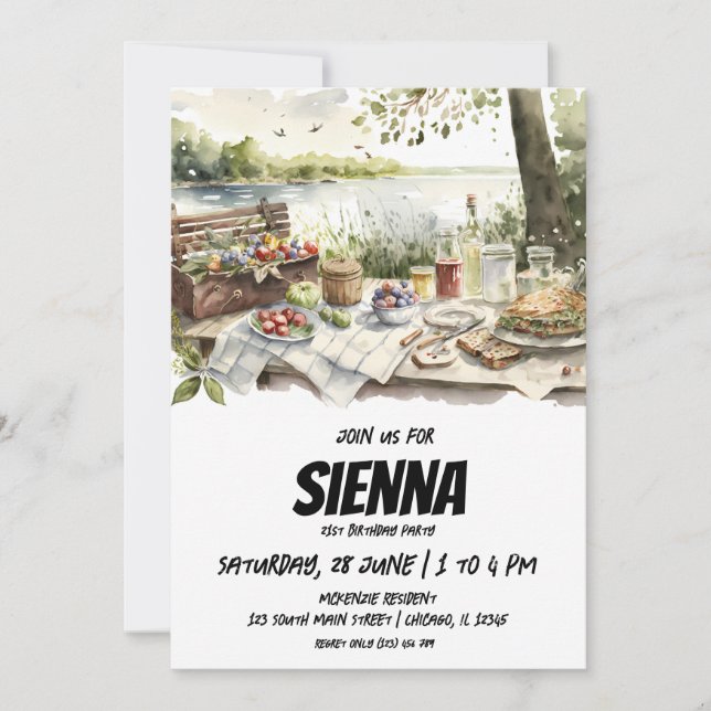 Invitación a ver el lago picnic de verano (Anverso)