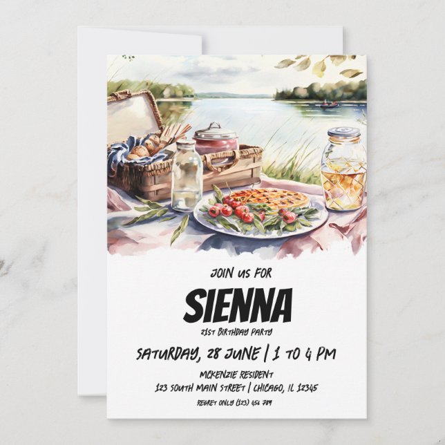 Invitación a ver el lago picnic de verano (Anverso)