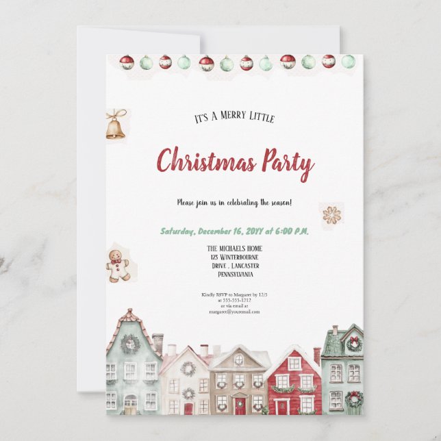 Invitación A very cute red and tirqoise christmas party  (Anverso)