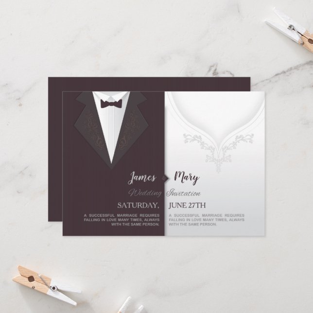 Invitación a vestir con traje de boda y vestido de (Anverso/Reverso In Situ)
