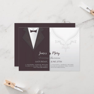 Invitación a vestir con traje de boda y vestido de