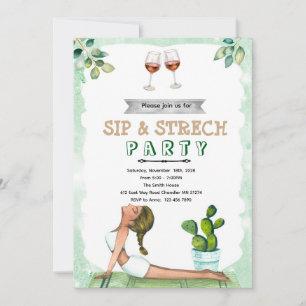 invitación a vino y yoga de Sip and Stretch