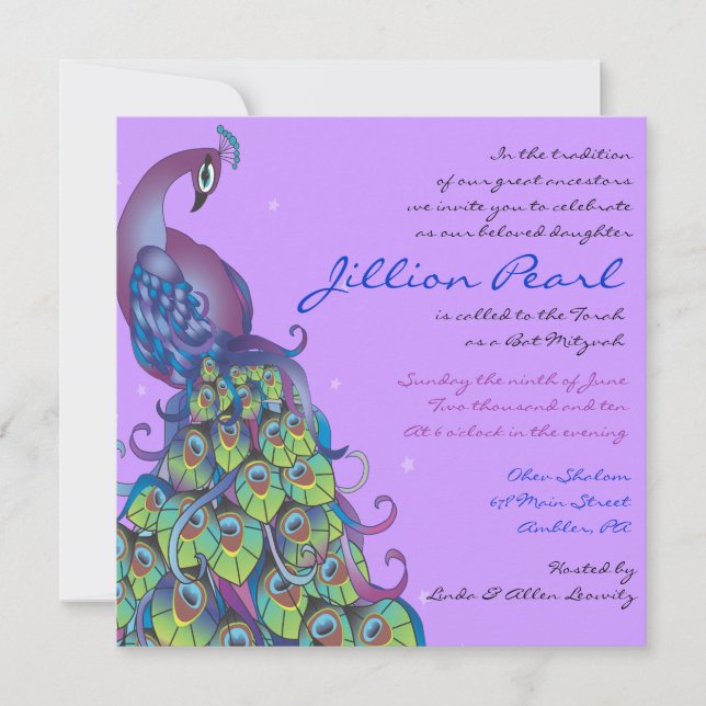 Invitación a violeta de Bat Mitzvah (Anverso)