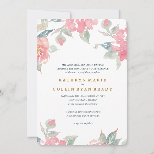 Invitación a WATERCOLOR GARDEN WEDDING (Anverso)