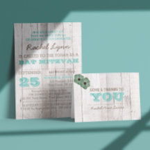 Invitación a Whitewash Verde azulada Bat Mitzvah