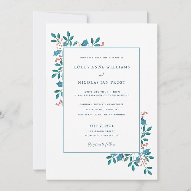 Invitación a Winter Holly Floral Boda Suite (Anverso)