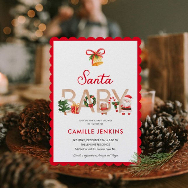 Invitación a Winter Santa Baby Shower (Winter Gender Neutral Baby Shower Invitation)