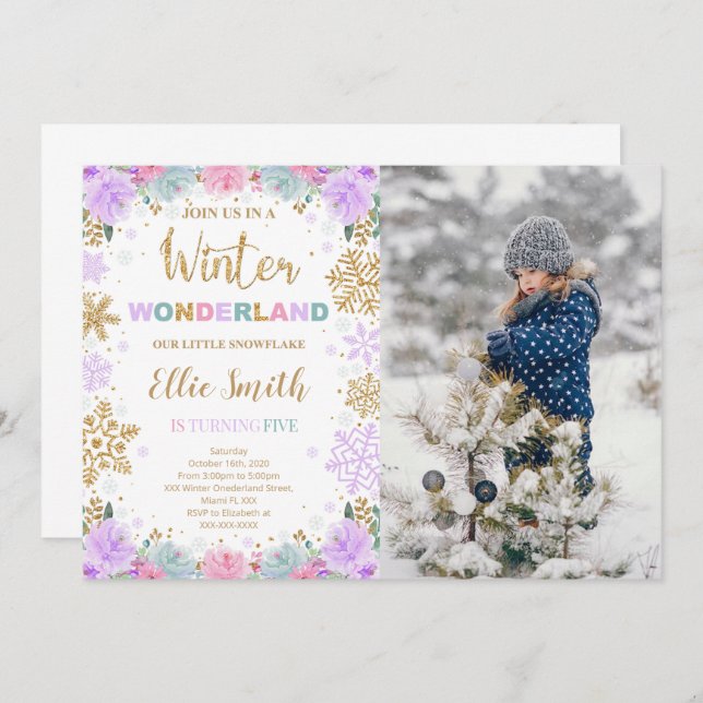 Invitación a Winter Wonderland con foto (Anverso / Reverso)