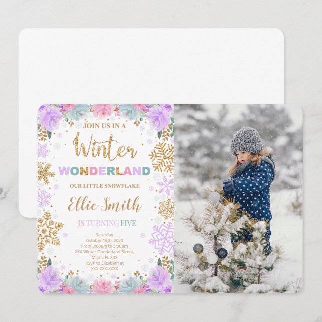 Invitación a Winter Wonderland con foto (Anverso / Reverso)