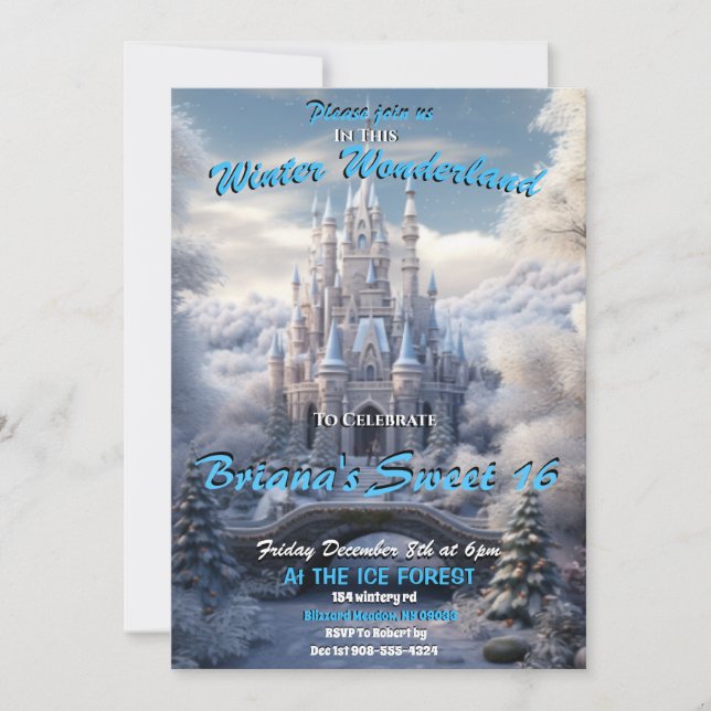 Invitación a Winter Wonderland Sweet 16 (Anverso)