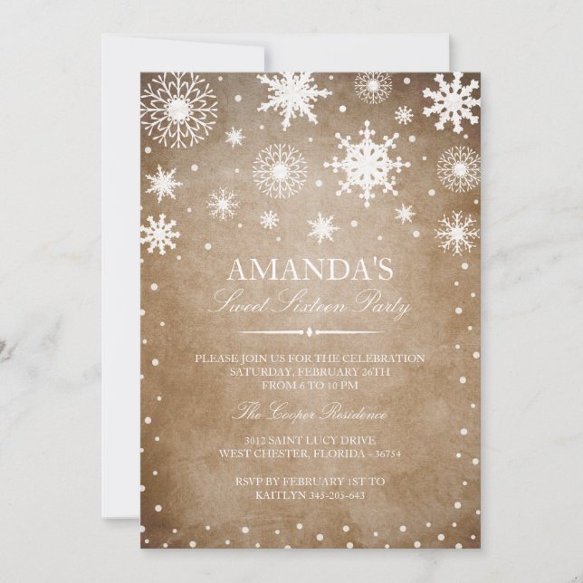 Invitación a Winter Wonderland Sweet 16 (Anverso)