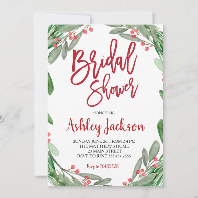 Invitación a Wreath de Bridal Shower Greenery Wrea (Anverso)