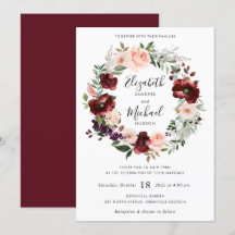 Invitación a Wreath de Floral Burgundy Rubor Green